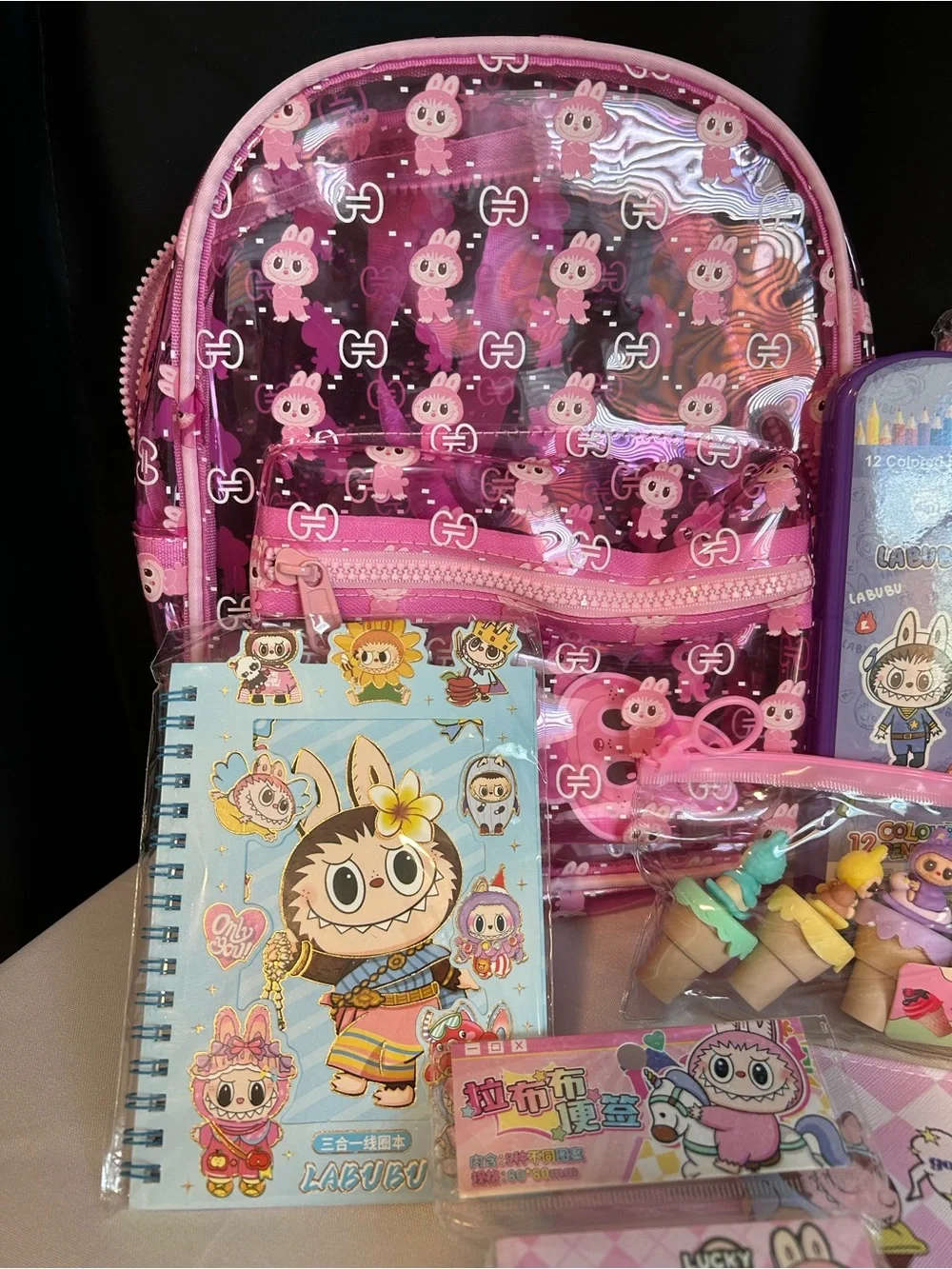 Labubu Pink Kids Backpack and Stationery Set